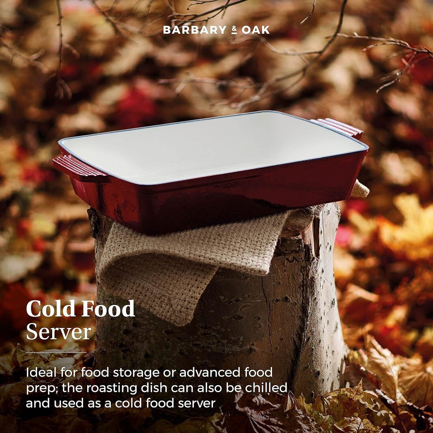 Barbary & Oak Cast Iron Frying Roaster Pan Tray (Red).