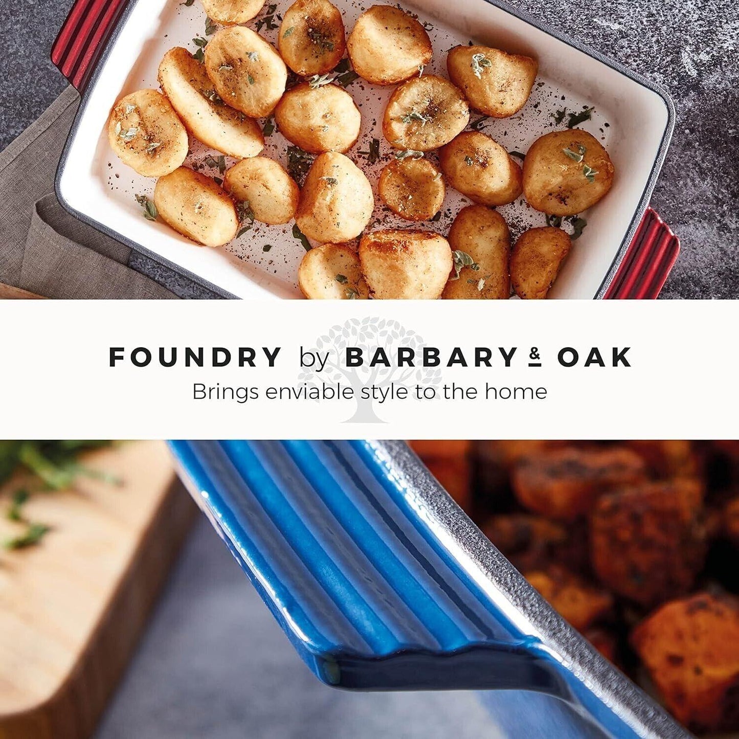 Barbary & Oak Cast Iron Frying Roaster Pan Tray (Red).