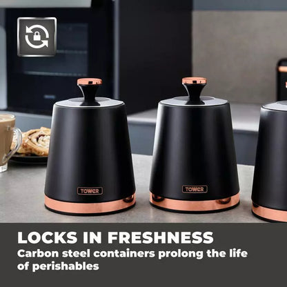 Tower Cavaletto Black Pyramid Kettle, 2 Slice Toaster Bread Bin Canisters Kitchen Set