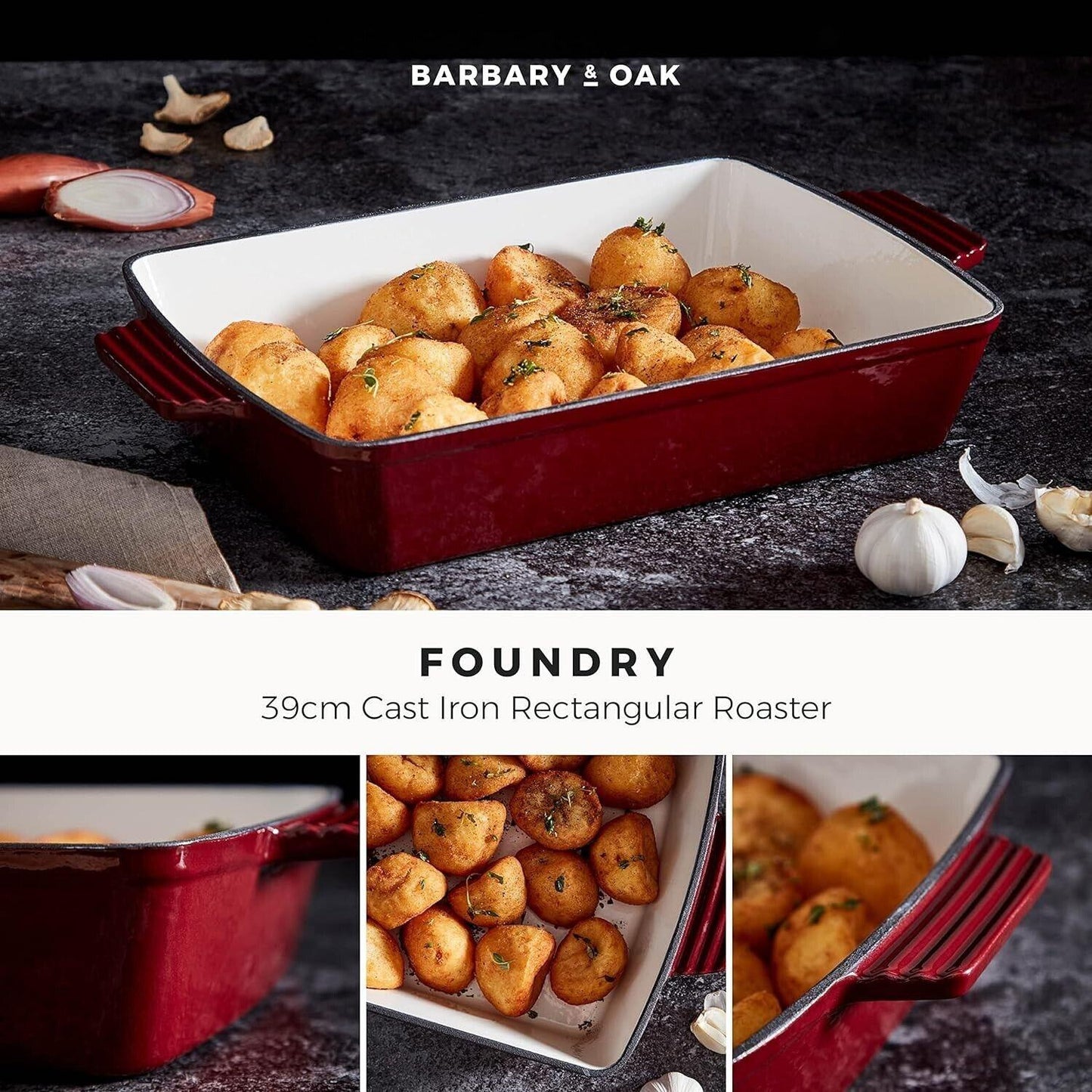 Barbary & Oak Cast Iron Frying Roaster Pan Tray (Red).