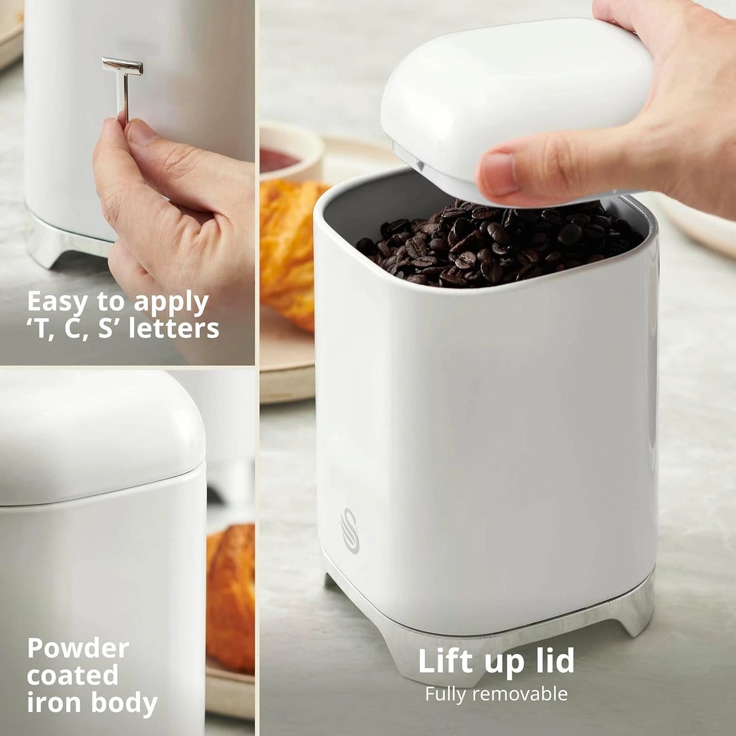 Swan Solace Bread Bin & Canisters Matching Kitchen Storage Set (White) - Vibe Home