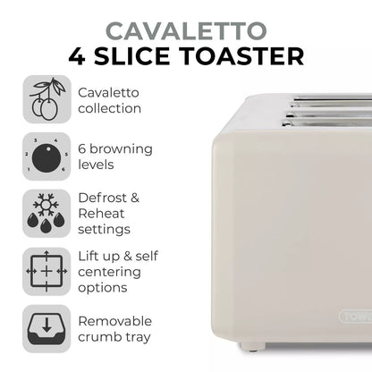 Tower Cavaletto Latte Kettle, 4 Slice Toaster & Canisters Kitchen Set