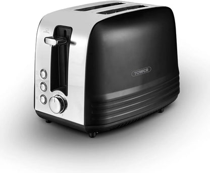 Tower Ash Kitchen Black Kettle and 2 Slice Toaster Set