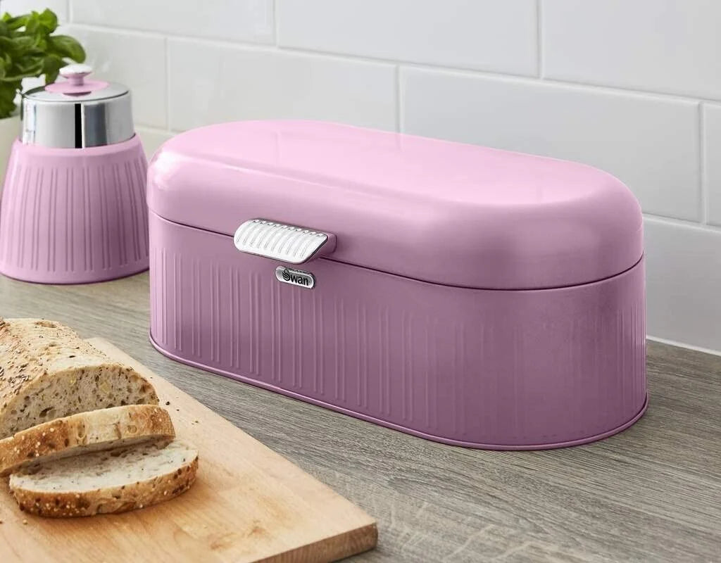 Swan Retro Kitchen Pink Bread Bin and Canister Set