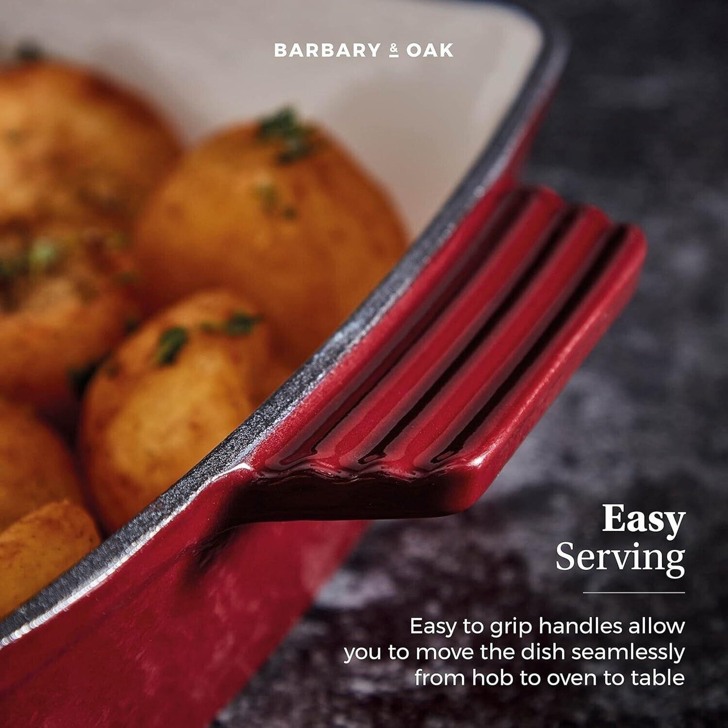 Barbary & Oak Cast Iron Frying Roaster Pan Tray (Red).