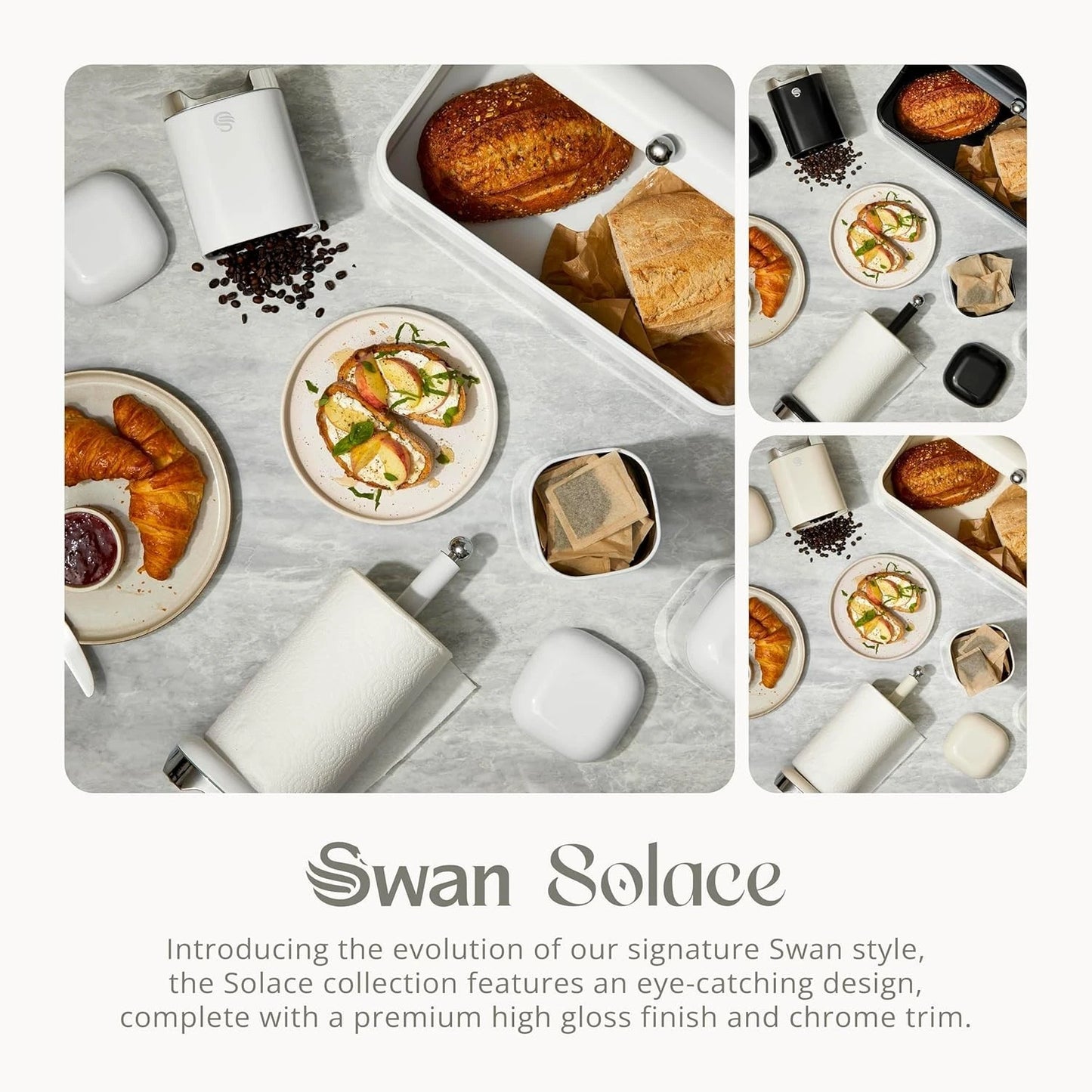 Swan Solace Bread Bin & Canisters Matching Kitchen Storage Set (White) - Vibe Home