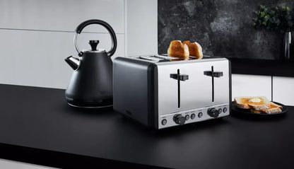 Tower Sera Kettle, 4 Slice Toaster & Canisters Kitchen Set (Black)