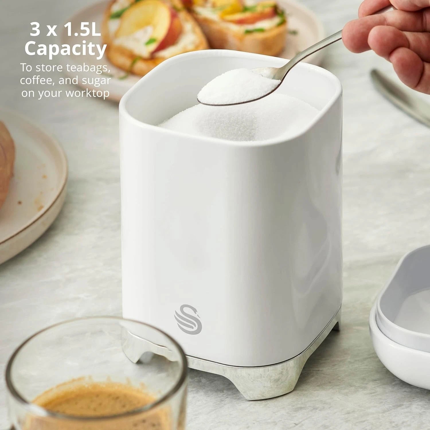Swan Solace Bread Bin & Canisters Matching Kitchen Storage Set (White) - Vibe Home