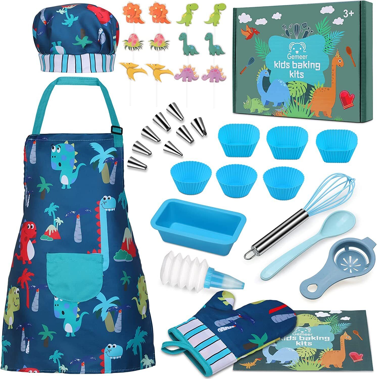 Gemeer Children’s Cooking and Baking Set - 34 Pcs - Includes Chefs Apron for Little Boys or Girls with Chef Hat, Oven Mitt & Utensils