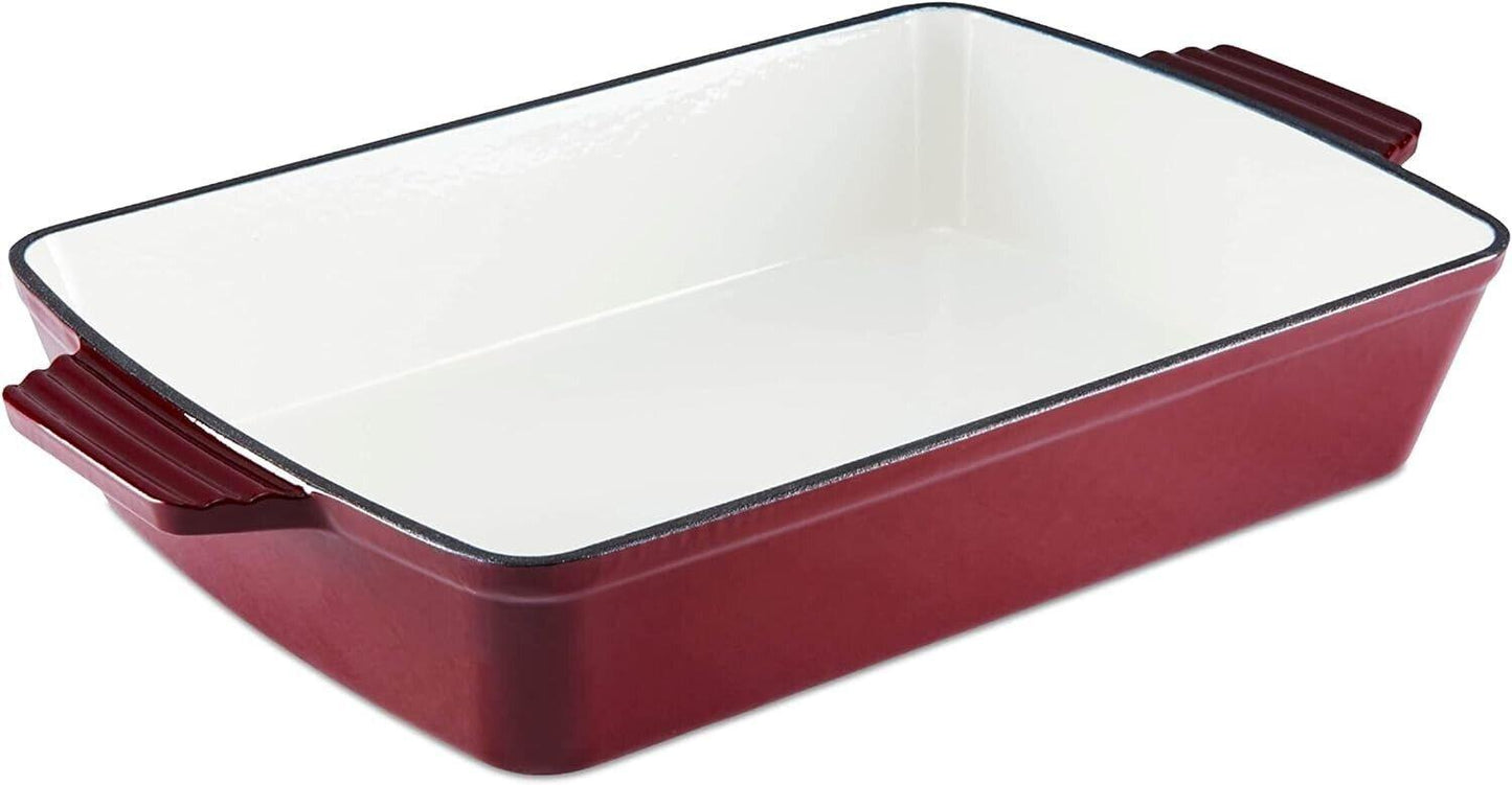 Barbary & Oak BO800258RED Cast Iron Rectangular Roaster with Durable Enamel Interior, 39cm, Bordeaux Red