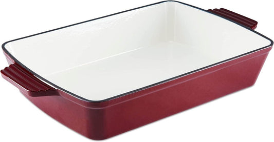 Barbary & Oak BO800258RED Cast Iron Rectangular Roaster with Durable Enamel Interior, 39cm, Bordeaux Red
