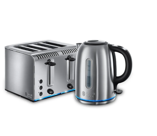 Russell Hobbs Buckingham Jug Kettle & 4 Slice Toaster Kitchen Set (Stainless Steel) - Vibe Home