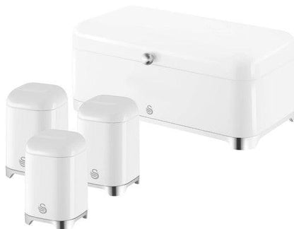 Swan Solace Bread Bin & Canisters Matching Kitchen Storage Set (White) - Vibe Home
