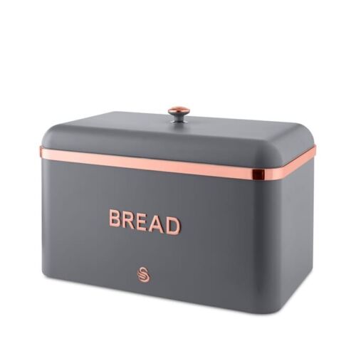 Swan Carlton Bread Bin - Grey & Rose Gold (Copper)  Large Family Size