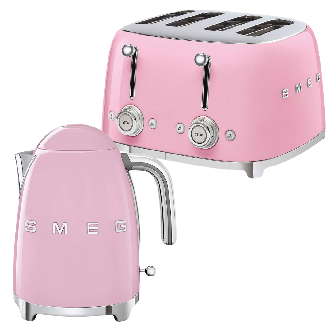 SMEG Pink Kettle & 4 Slice Toaster Set Kitchen Bundle