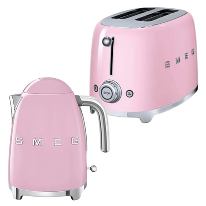 SMEG Retro Kettle & 2 Slice Toaster Matching Kitchen Set (Pastel Pink)