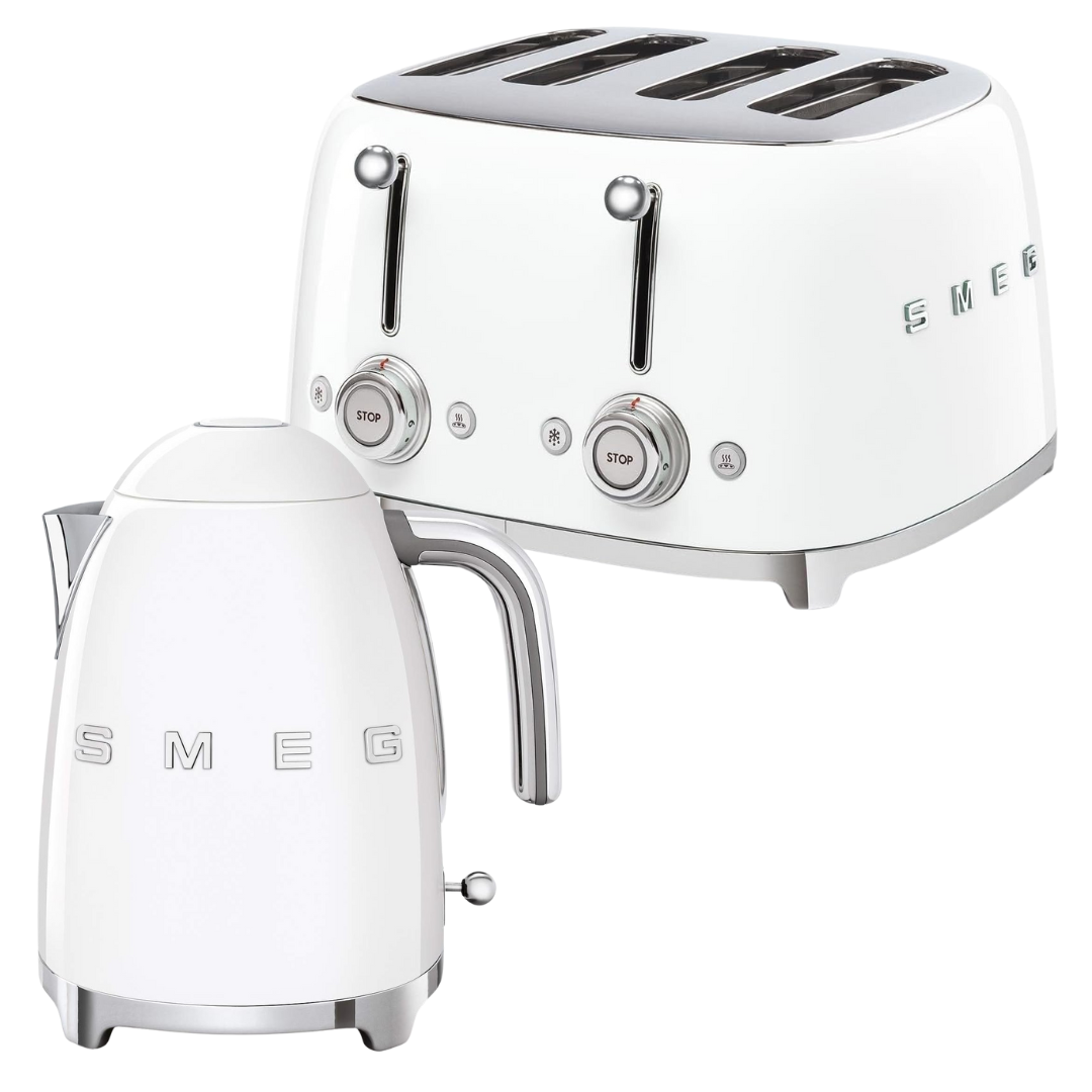 SMEG White Kettle & Toaster Set Kitchen Bundle