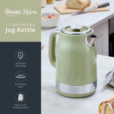 Swan Retro Jug Kettle, 4 Slice Toaster & Canisters Kitchen Set (Green) - Vibe Home