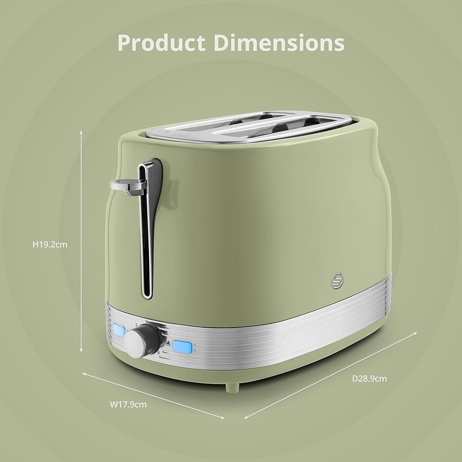 Swan Retro Pyramid Kettle, 2 Slice Toaster & Canister Kitchen Set (Green) - Vibe Home