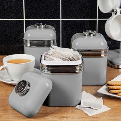 Swan Retro Jug Kettle, 2 Slice Toaster & Canisters Kitchen Set (Grey) - Vibe Home