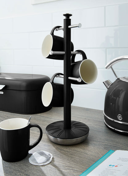 Swan Retro Towel Pole & Mug Tree Kitchen Set SWKA1054BN (Black)