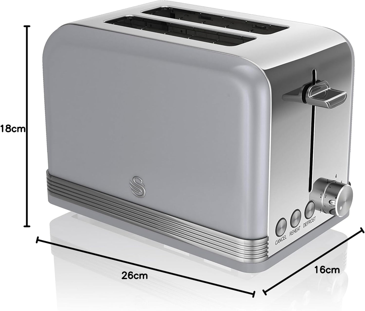 Swan Retro 2 Slice Toaster with 6 Browning Levels ST19010GRN (Grey)