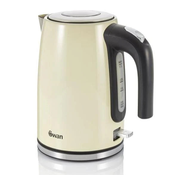 Swan TownHouse Kettle, 2 Slice Toaster, Bread Bin & Canisters Kitchen Set (Cream)