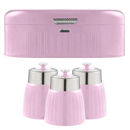 Swan Retro Kitchen Pink Bread Bin and Canister Set