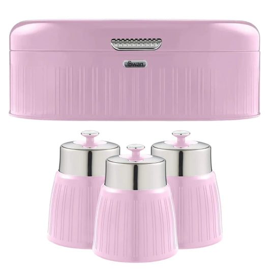 Swan Retro Kitchen Pink Bread Bin and Canister Set