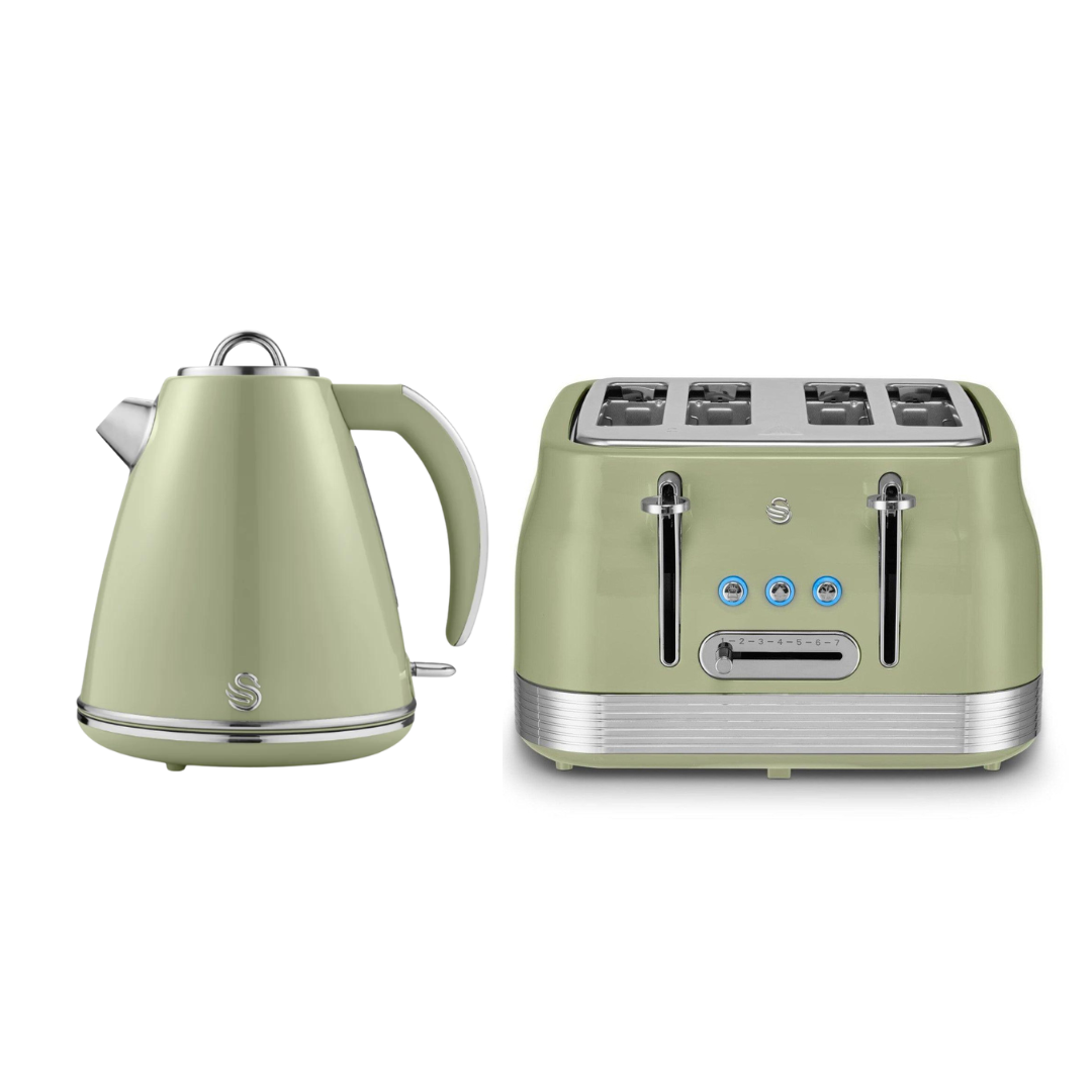 Swan Retro Kettle & 4 Slice Toaster Kitchen Set (Green)