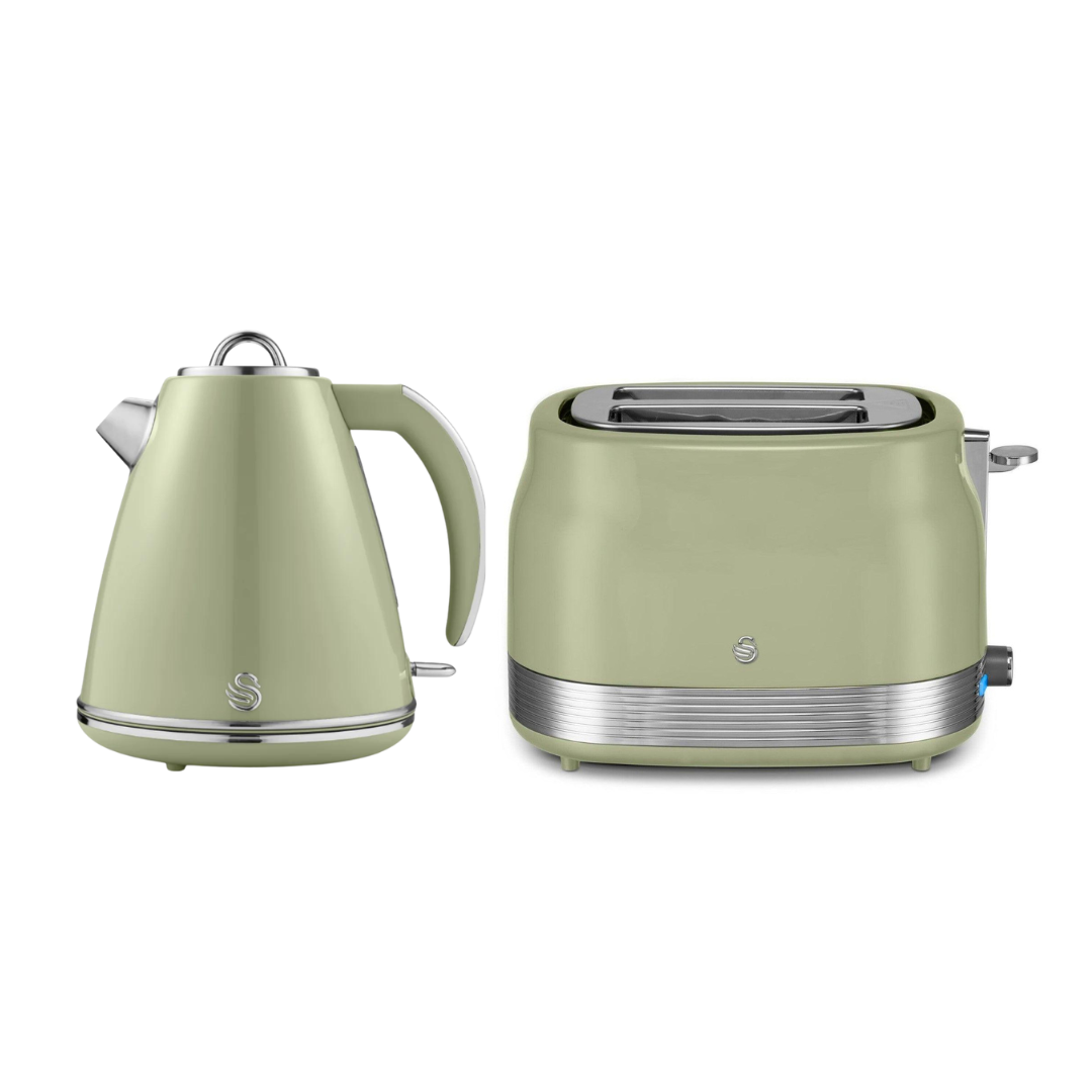 swan retro green kettle and toaster set