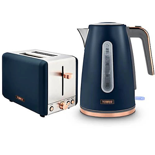 Tower Cavaletto Jug Kettle & 2 Slice Toaster Kitchen Set (Midnight Blue) - Vibe Home