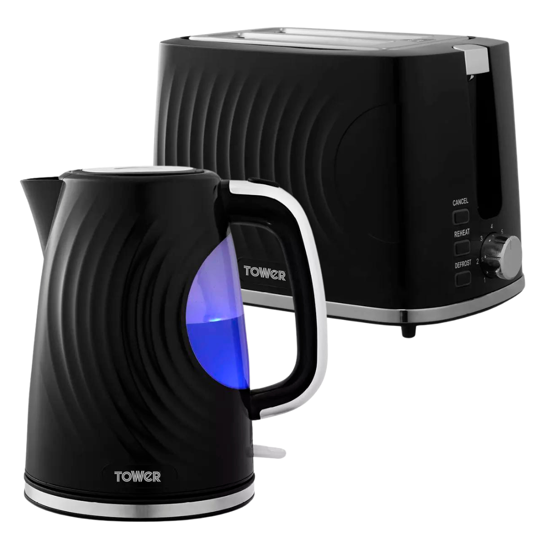 Tower Sonar Textured Black Kettle and 2 Slice Toaster