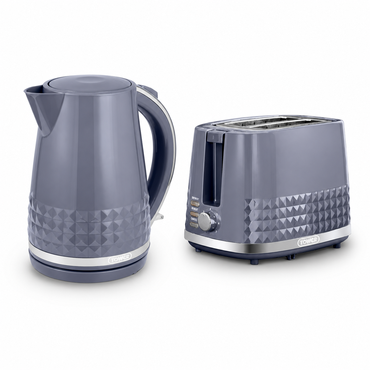 Tower (Amazon) Tower Solitaire Jug Kettle & 2 Slice Toaster Kitchen Set (Grey)