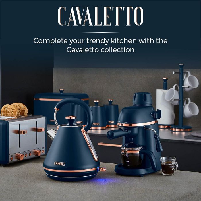 Tower Cavaletto Midnight Blue 5pc Kitchen Set Kettle 4 Slice Toaster Canisters