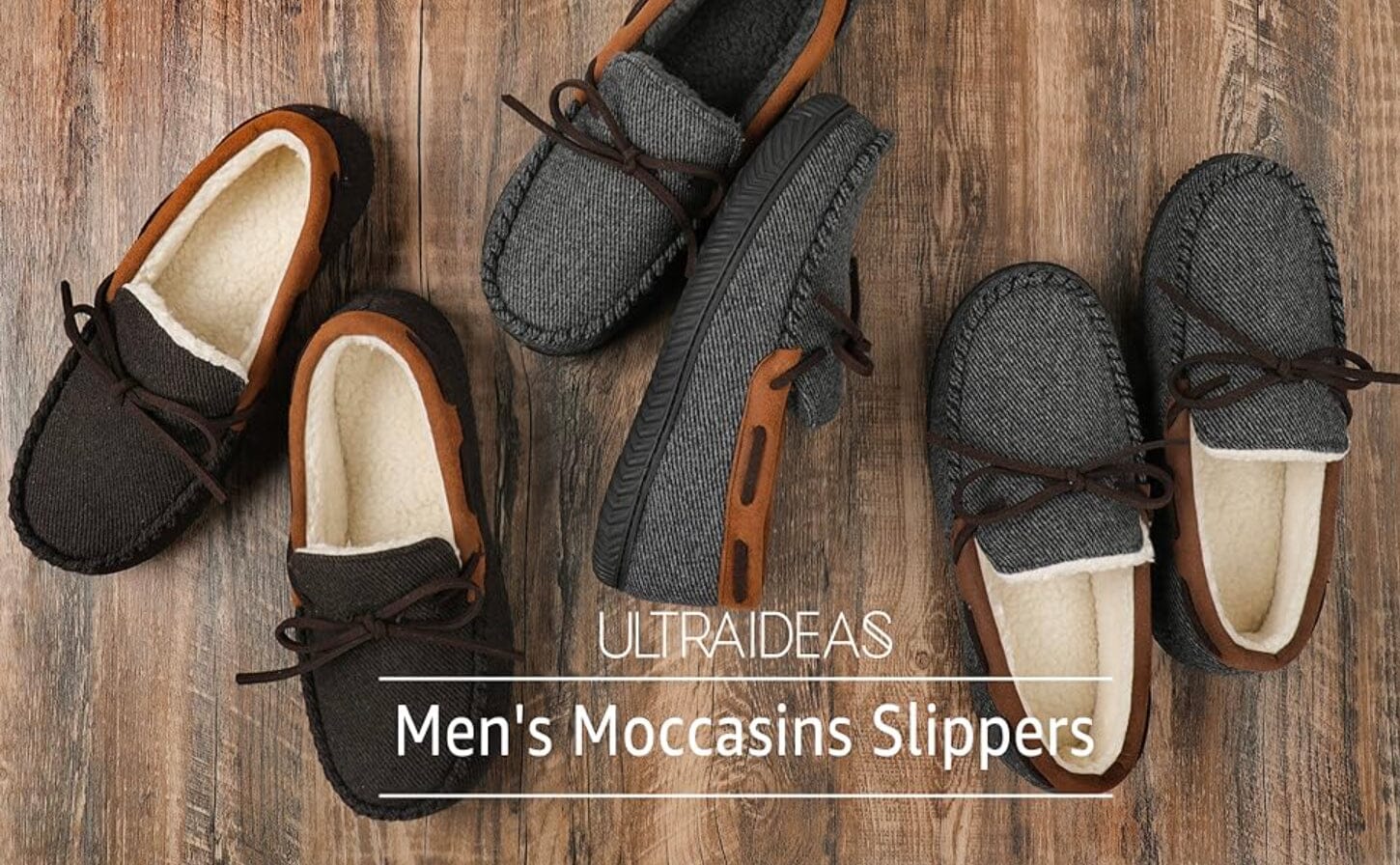 Ultraideas Mens Moccasins Slippers Faux Fur Size 11 Brown mens slippers ULTRAIDEAS 