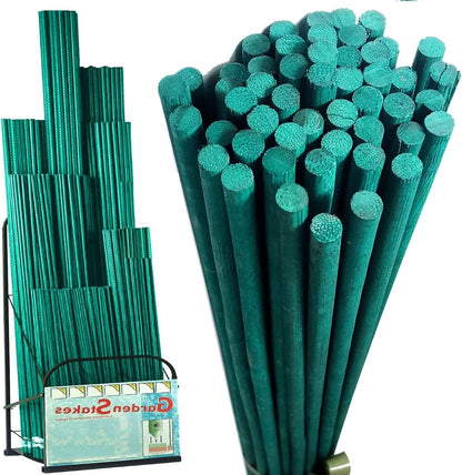 Homatz Plant Support Sticks - 45cm Long Wood Stakes Split Support Cane Sticks for Home Garden, Flowers, Floral Arrangements Plants - Green Strong Wood - 50 Pcs 