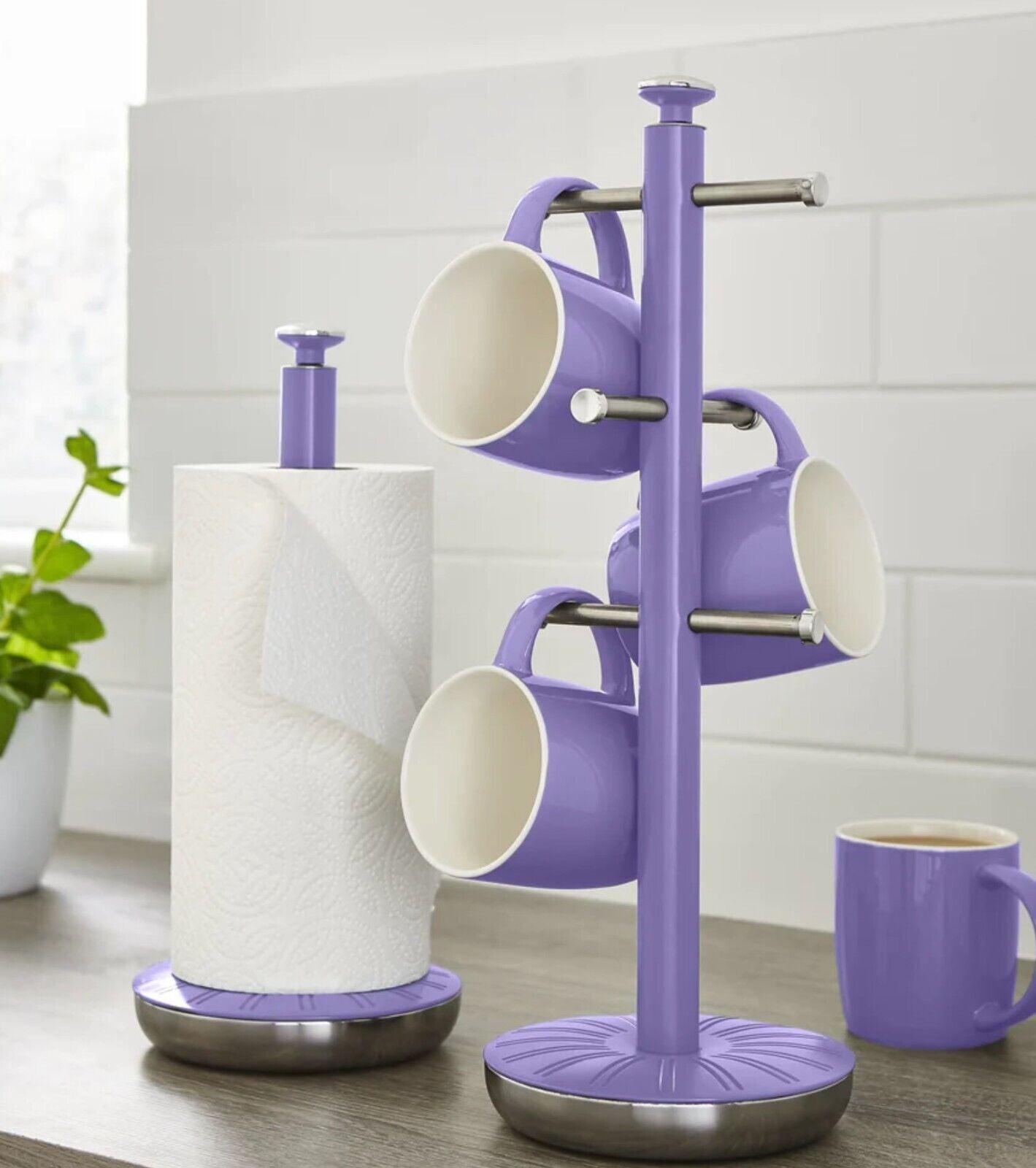 Swan Retro Towel Pole & Mug Tree Kitchen Set SWKA1054PURN (Purple).