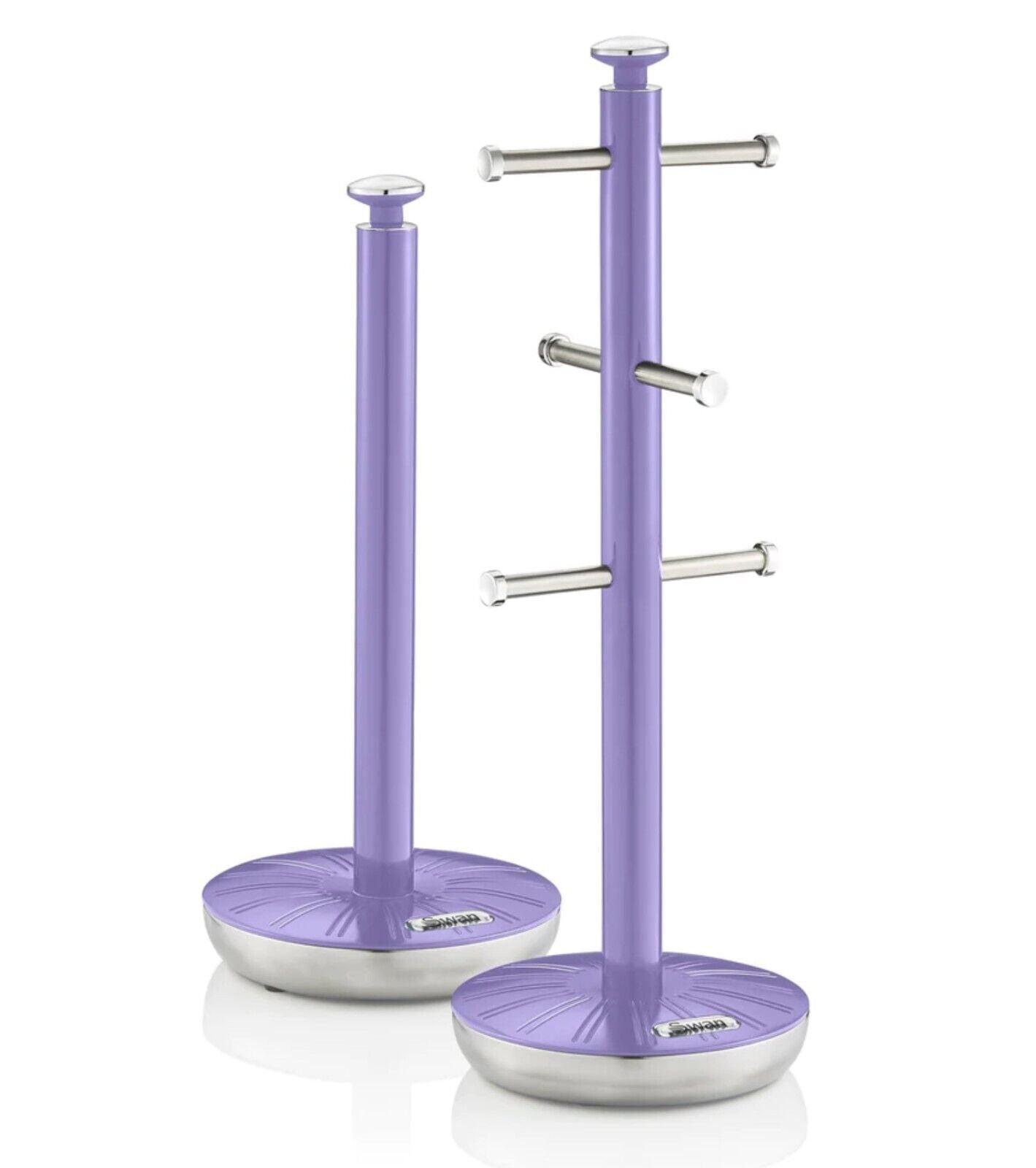 Swan Retro Towel Pole & Mug Tree Kitchen Set SWKA1054PURN (Purple).