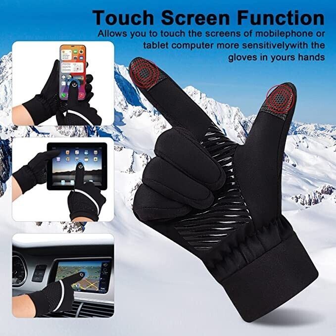 Outdoor Running Gloves Waterproof Windproof Adults Medium (Black)