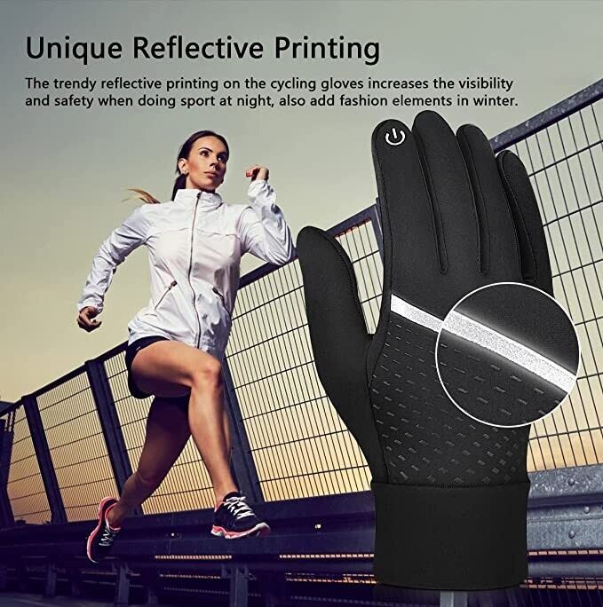 Outdoor Running Gloves Waterproof Windproof Adults Medium (Black)