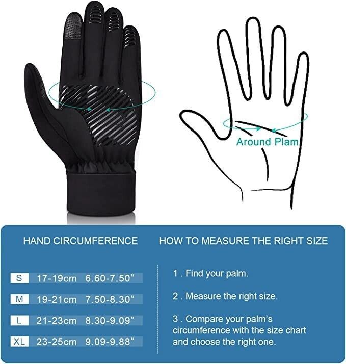 Outdoor Running Gloves Waterproof Windproof Adults Medium (Black)