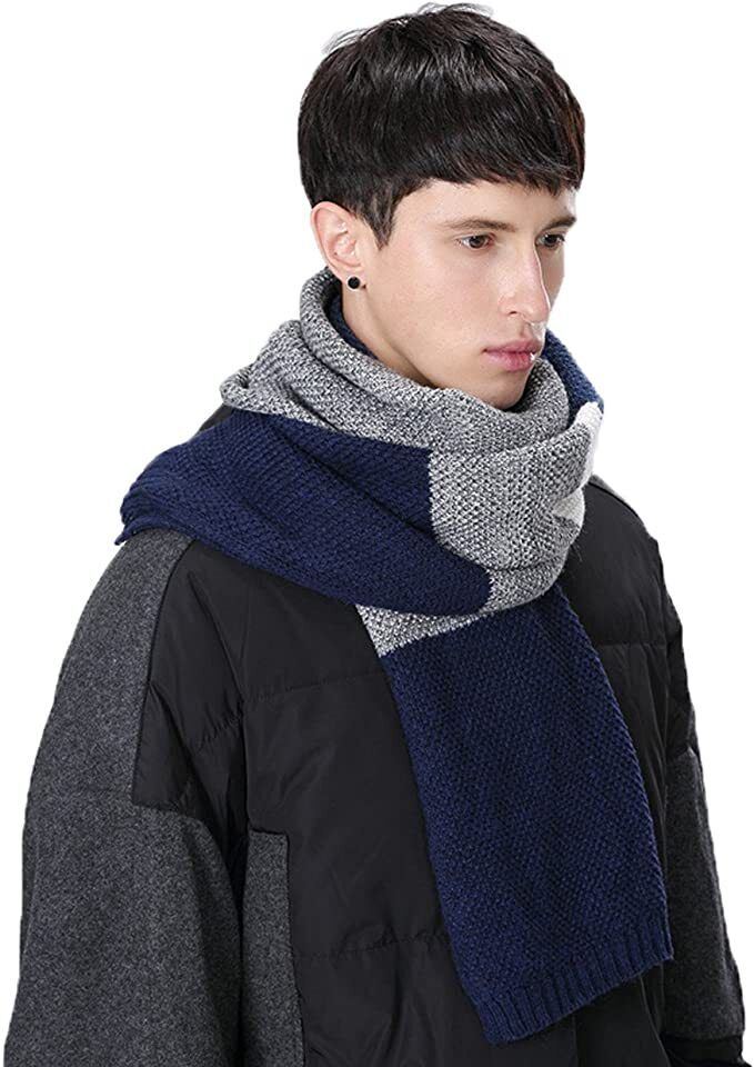 Revamp Your Outerwear Mens Stylish Scarf Soft Cashmere-Feel (Blue, Grey)