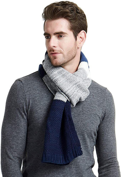 EINSKEY Mens Winter Wool Scarf Unisex Fashion Cable Knit Cashmere Feel Scarf - Classic Colour Block Striped Long Scarf