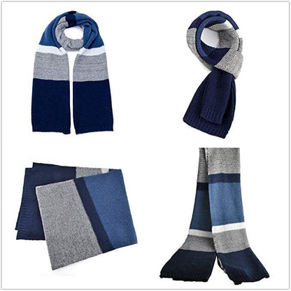 Mens Scarf Wool Knitted Cashmere-Feel Blue 