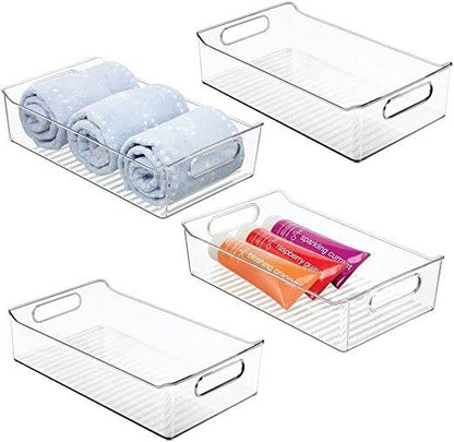 mDesign Set of 4 Plastic Storage Bin with Integrated Handles