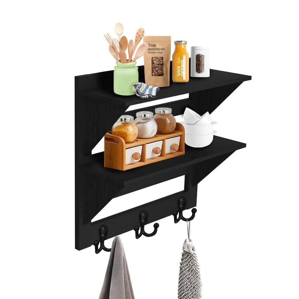 Floating Wall Display Storage Wood Shelf Home Black