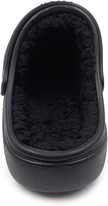 AMOJI Black Clogs Soft Fur Slipper Shoes (Unisex) Size 5 & 6