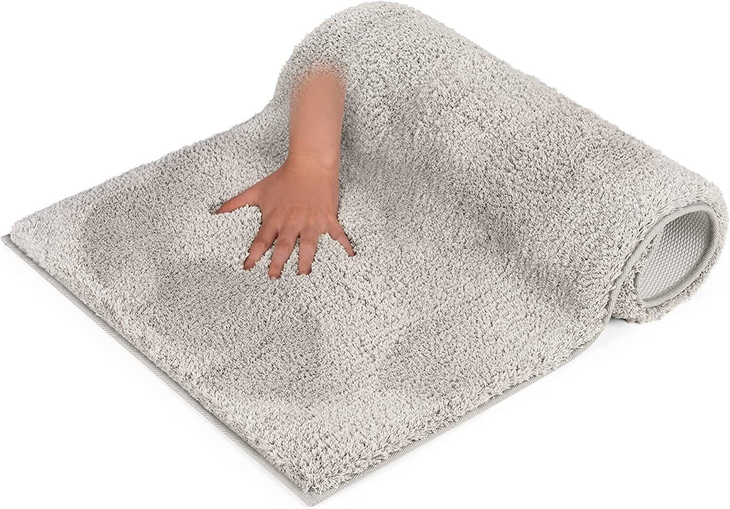 BLUMTAL Grey Shower Mat - Machine Washable Non-Slip Absorbent Bath Rug Chenille