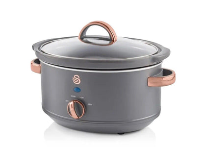 Swan Carlton Retro 3.5 Litre Slow Cooker - Large - Grey & Rose Gold.